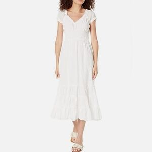 Betsy Johnson NEW Women's L White Swiss Dot Smocked Waist Cottagecore Boho Dress